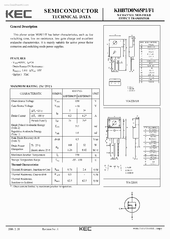 KHB7D0N65F1_5792277.PDF Datasheet