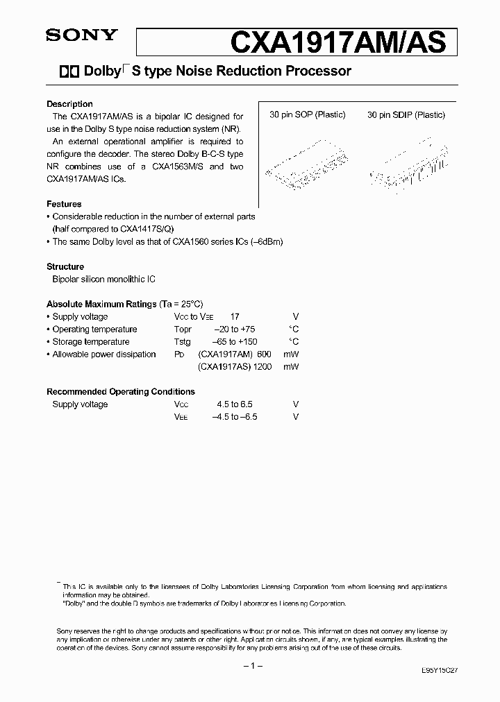 CXA1917AM_5823332.PDF Datasheet