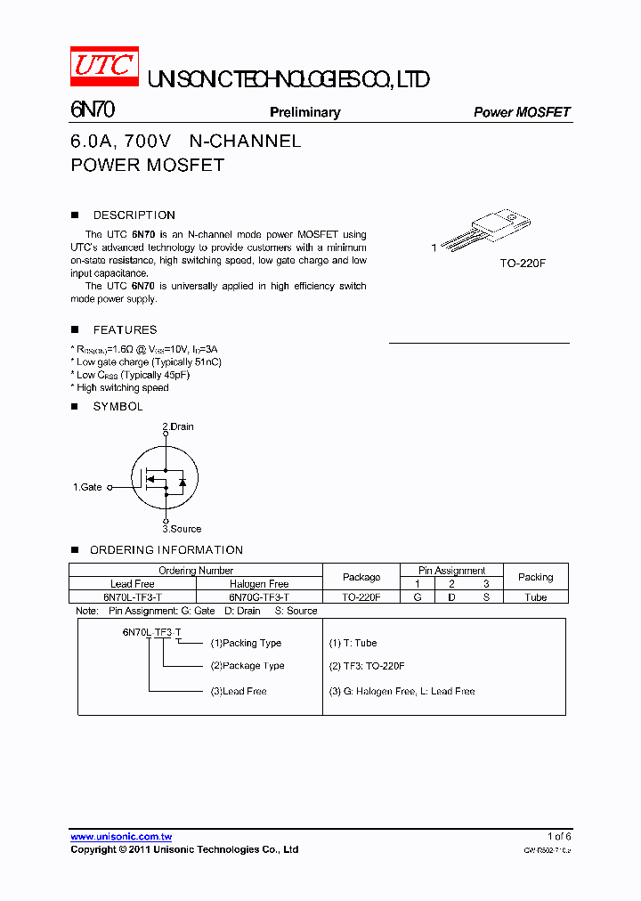 6N70G-TF3-T_5926036.PDF Datasheet