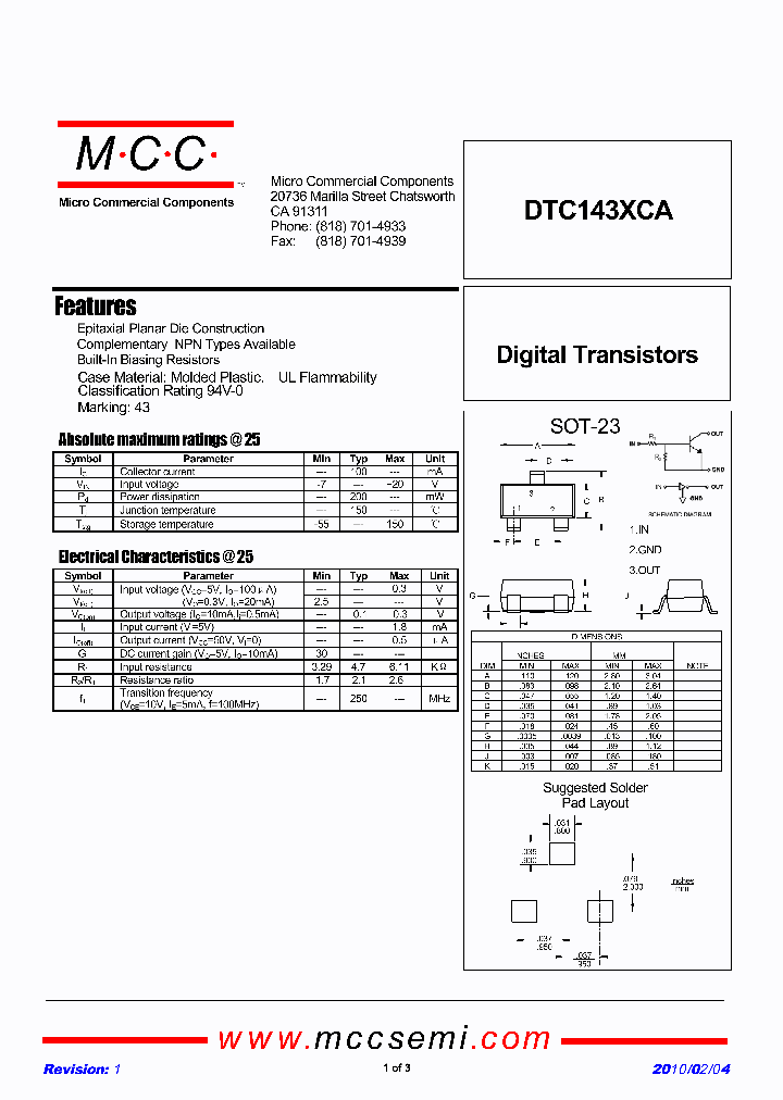 DTC143XCA-TP_5939155.PDF Datasheet