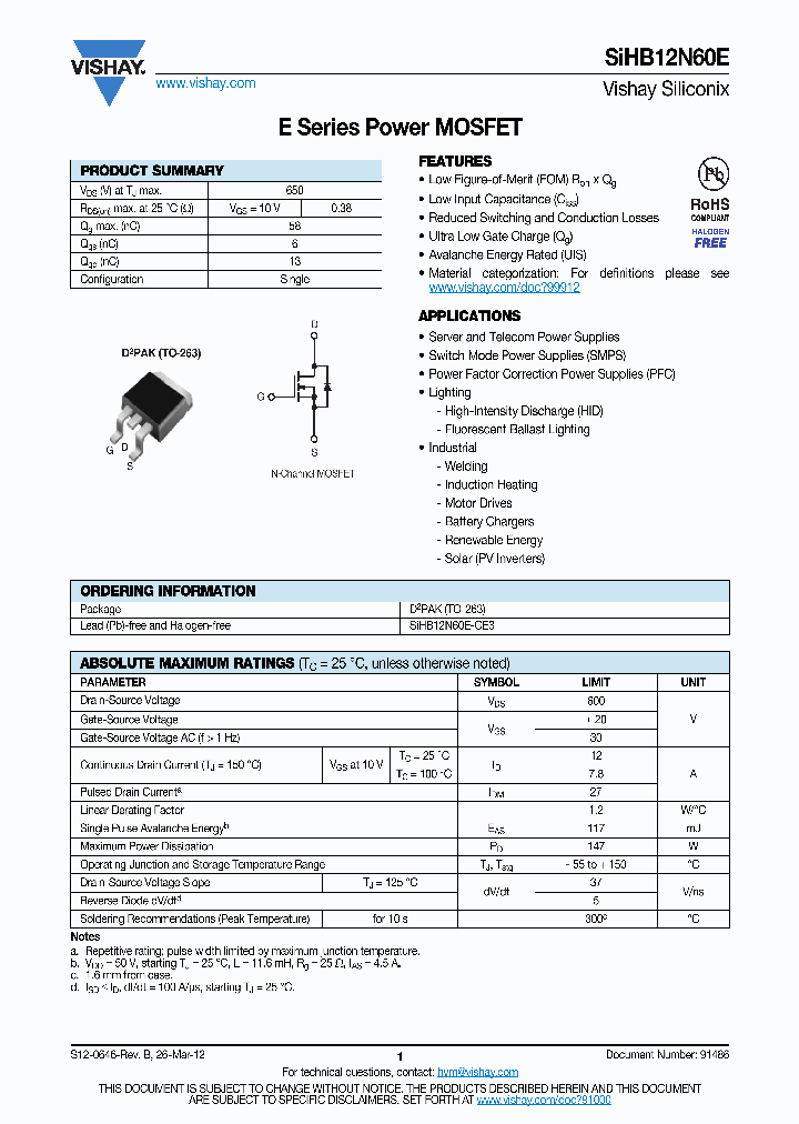 SIHB12N60E_6148727.PDF Datasheet