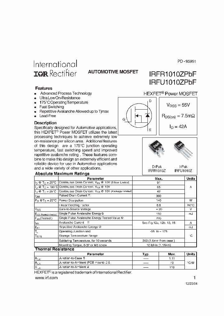 IRFU1010ZPBF_6189520.PDF Datasheet
