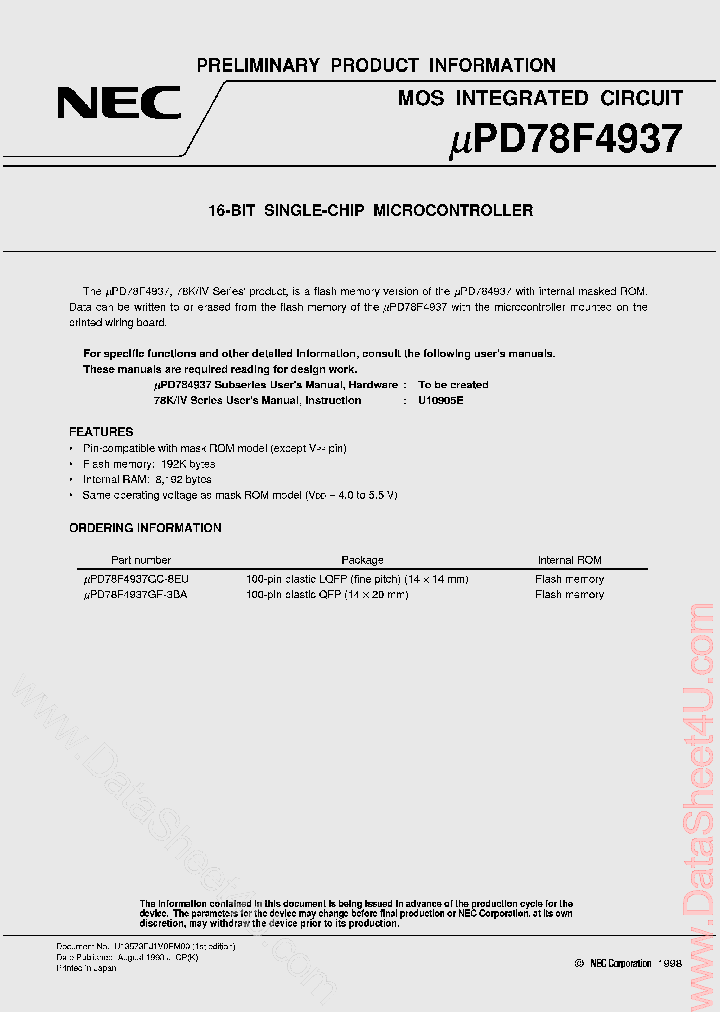 UPD78F4937_6226270.PDF Datasheet