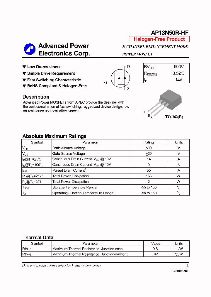 AP13N50R-HF_6293678.PDF Datasheet