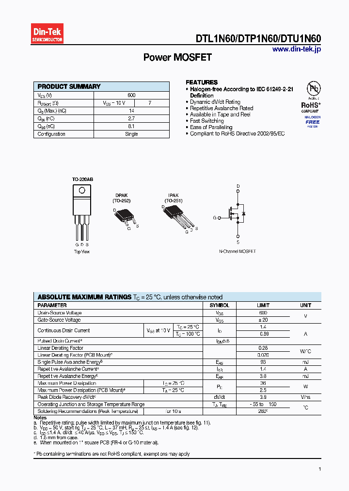 DTL1N60_6307421.PDF Datasheet