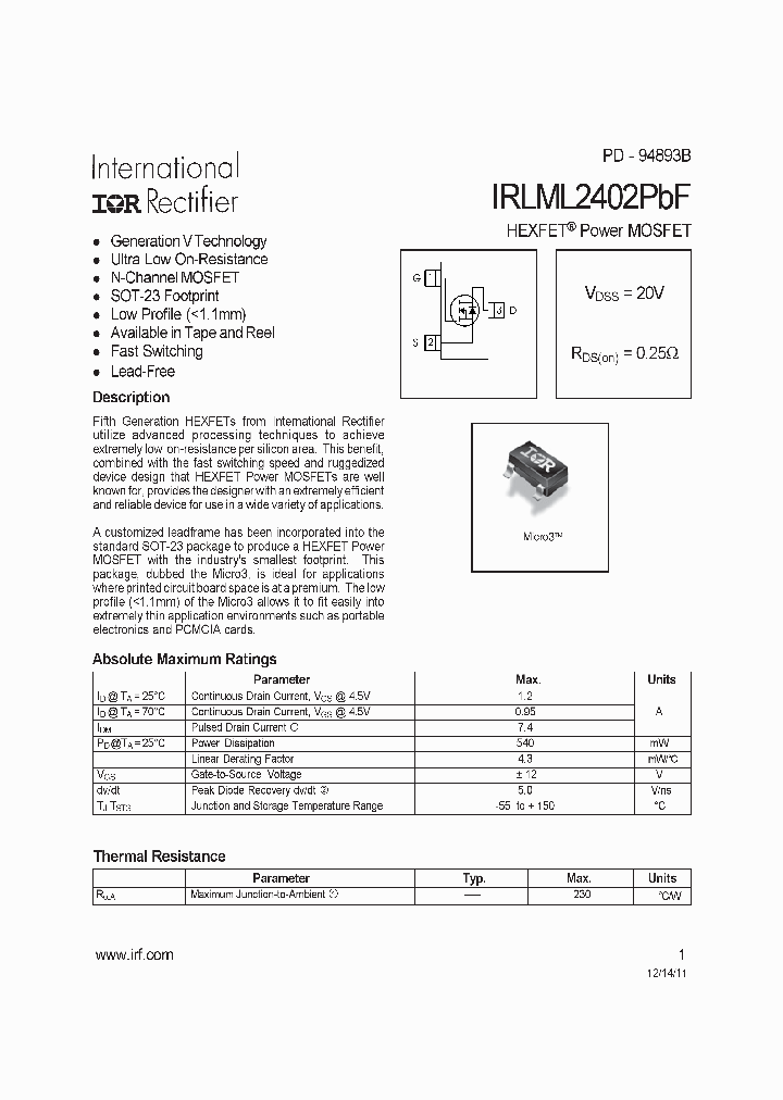 IRLML2402TRPBF_6324173.PDF Datasheet