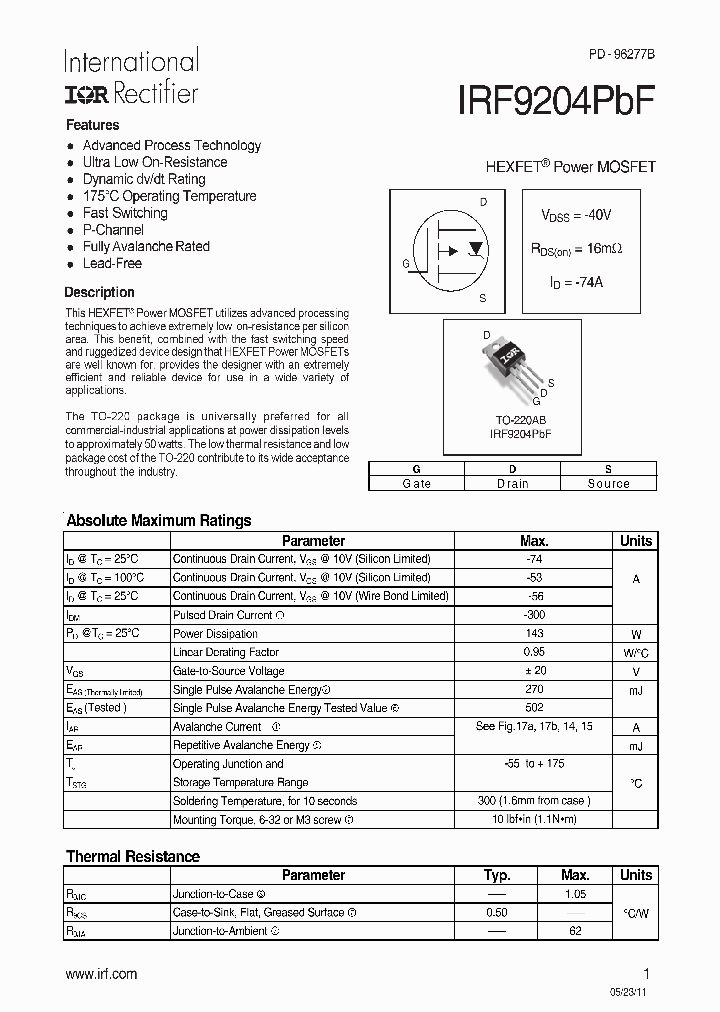 IRF9204PBF_6490324.PDF Datasheet