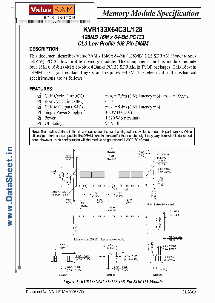 KVR133X64C3L128_6584045.PDF Datasheet