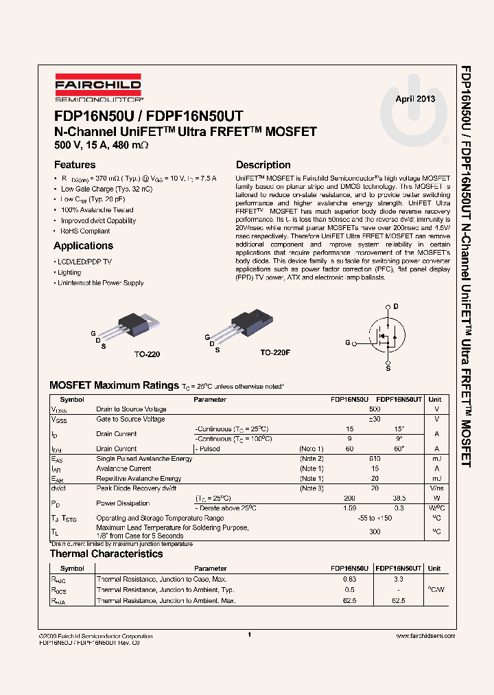 FDPF16N50UT_6599632.PDF Datasheet