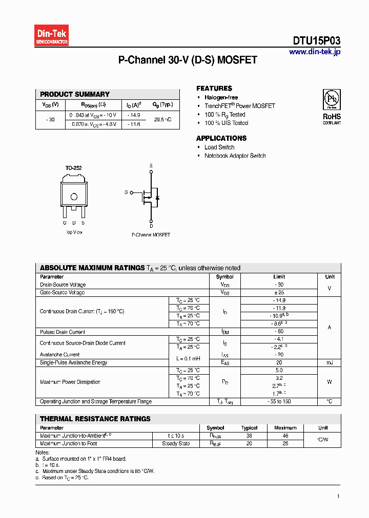 DTU15P03_6927613.PDF Datasheet