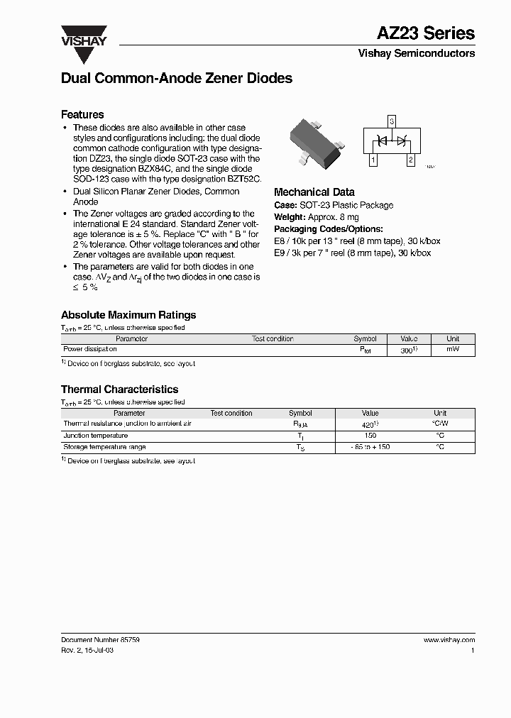VISHAYSEMICONDUCTORS-AZ23B18-E9_6785158.PDF Datasheet