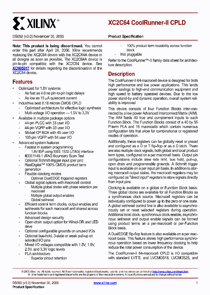 XC2C64-5PCG44C_6832362.PDF Datasheet