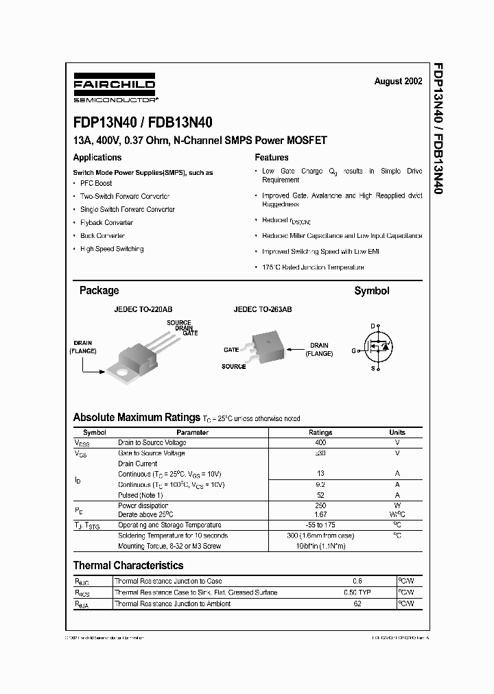 FDP13N40_6865851.PDF Datasheet