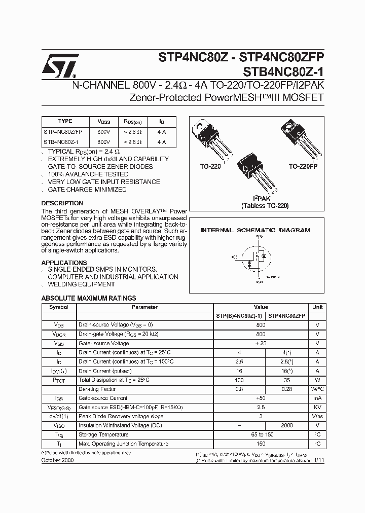 STP4NC80ZFP_6953383.PDF Datasheet