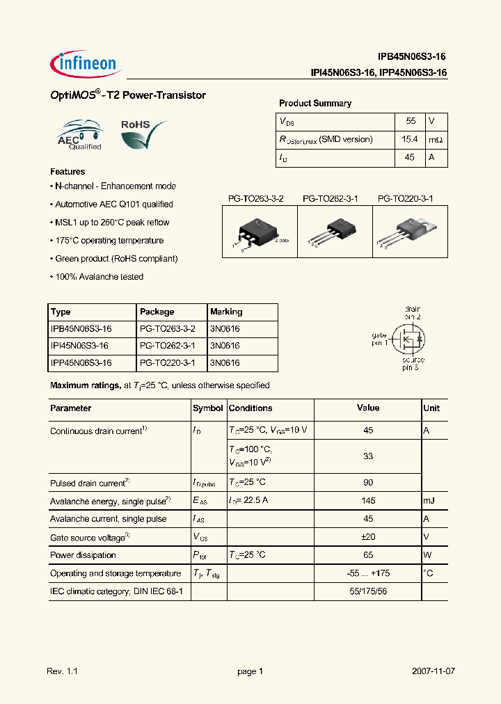 IPB45N06S3-16_6975947.PDF Datasheet