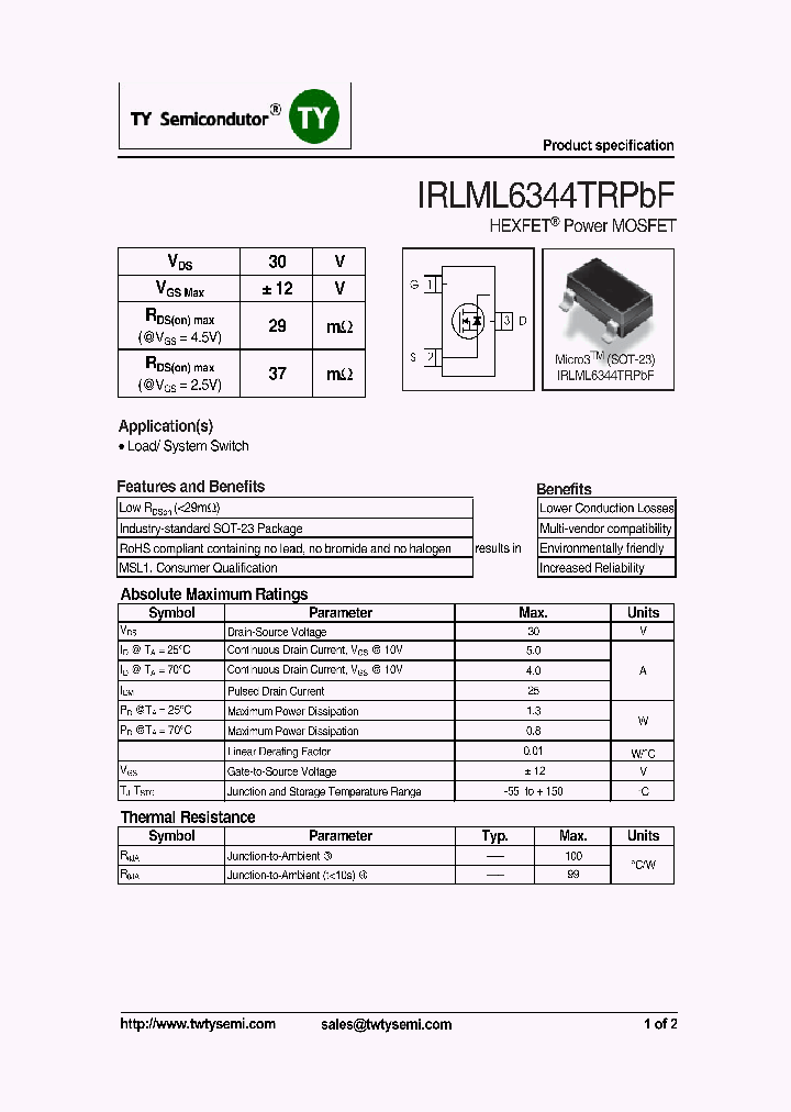 IRLML6344TRPBF_6976598.PDF Datasheet