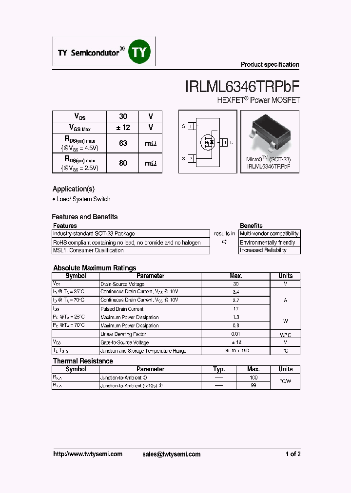 IRLML6346TRPBF_6976600.PDF Datasheet