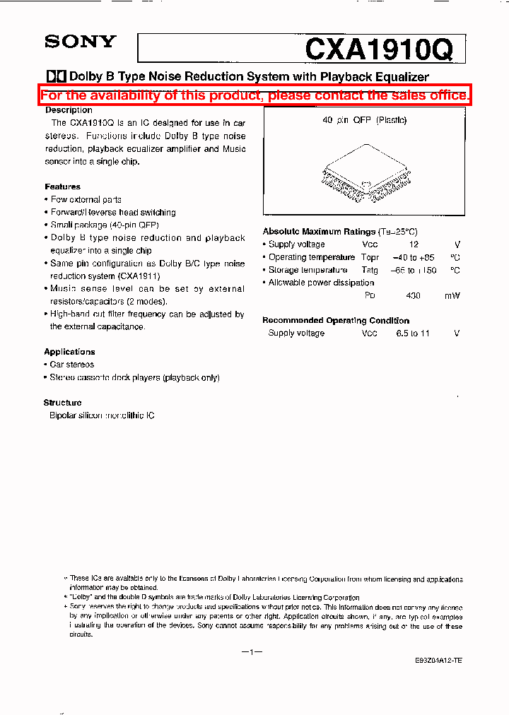 CXA1910Q_6980847.PDF Datasheet