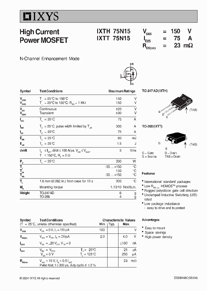 IXTH75N15_6987166.PDF Datasheet