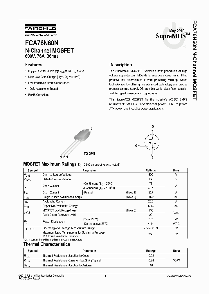 FCA76N60N_6995429.PDF Datasheet