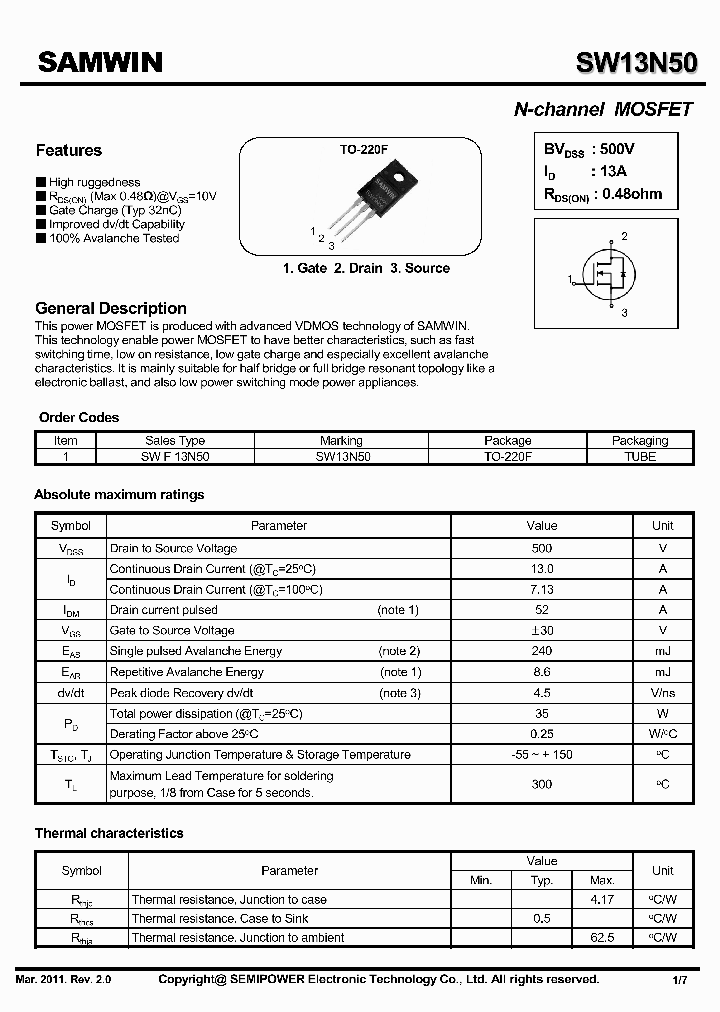 SWF13N50_7004207.PDF Datasheet