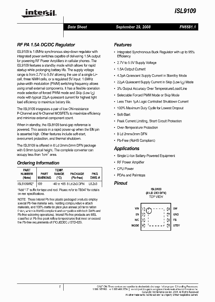 ISL9109IRZ_7013422.PDF Datasheet