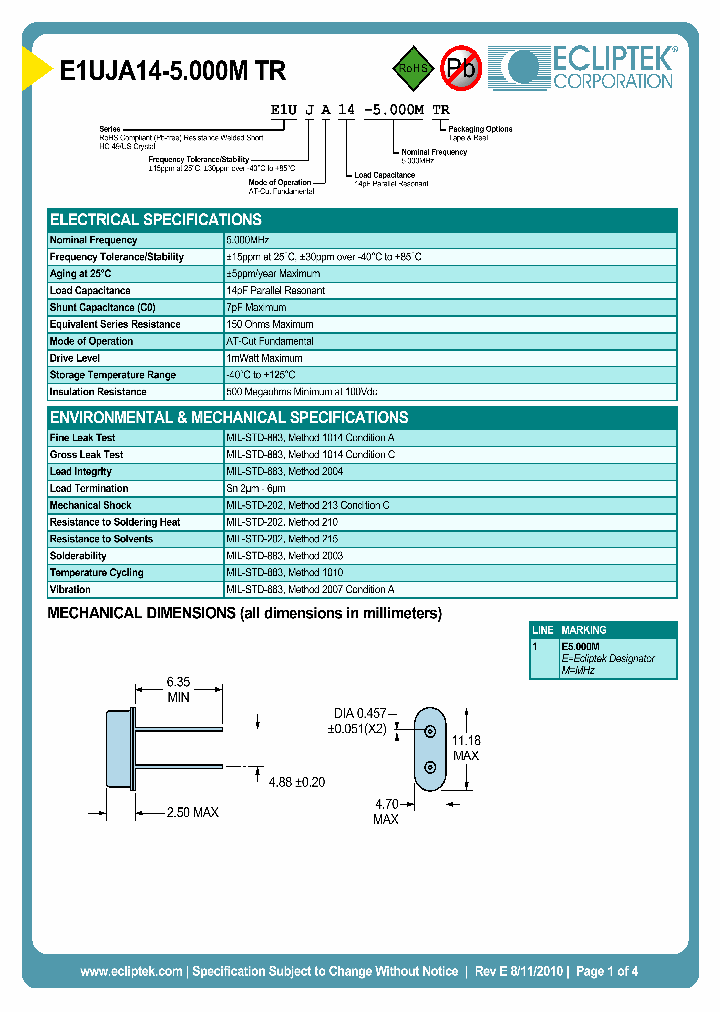 ECLIPTEKCORP-E1UJA14-5000MTR_7124471.PDF Datasheet