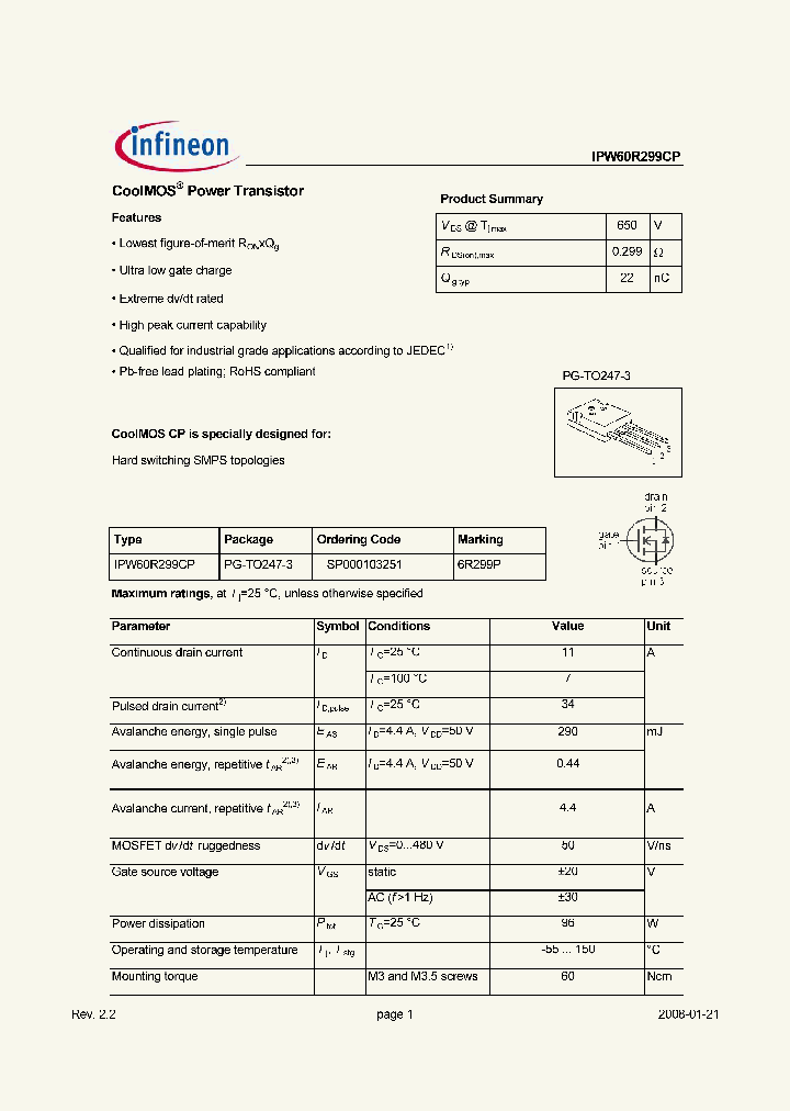 IPW60R299CP08_7143967.PDF Datasheet