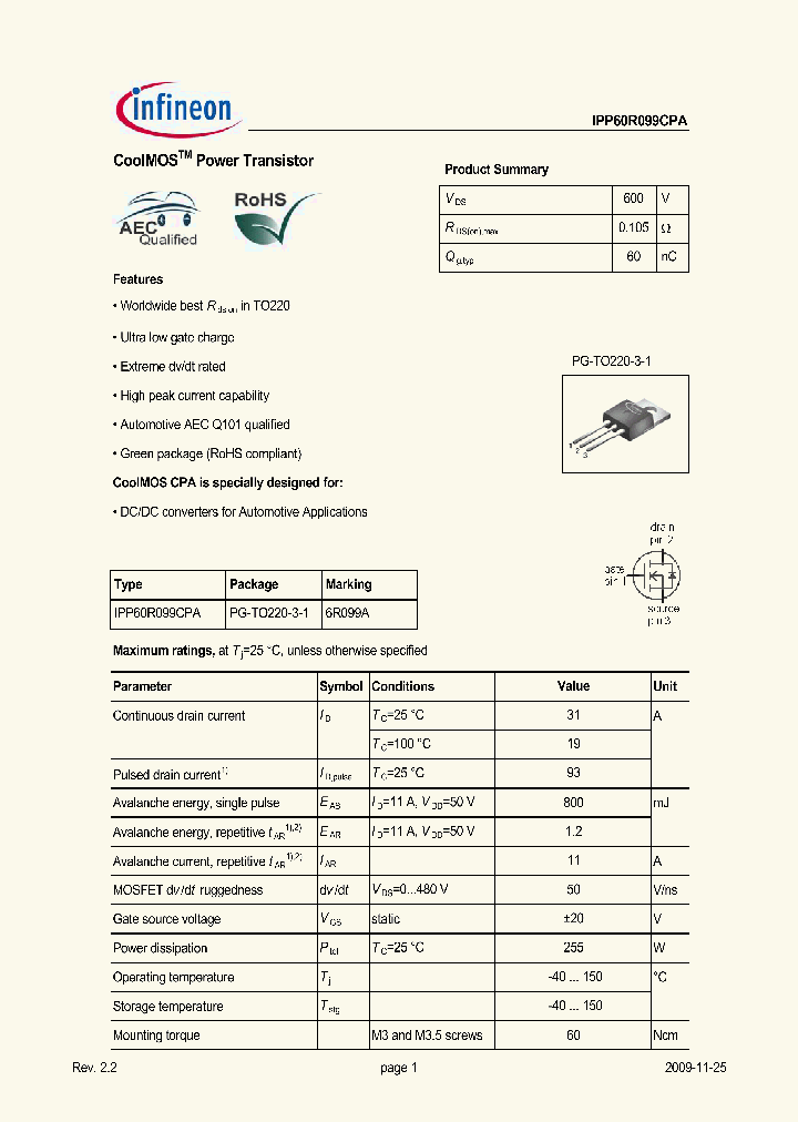 IPP60R099CPA_7144753.PDF Datasheet