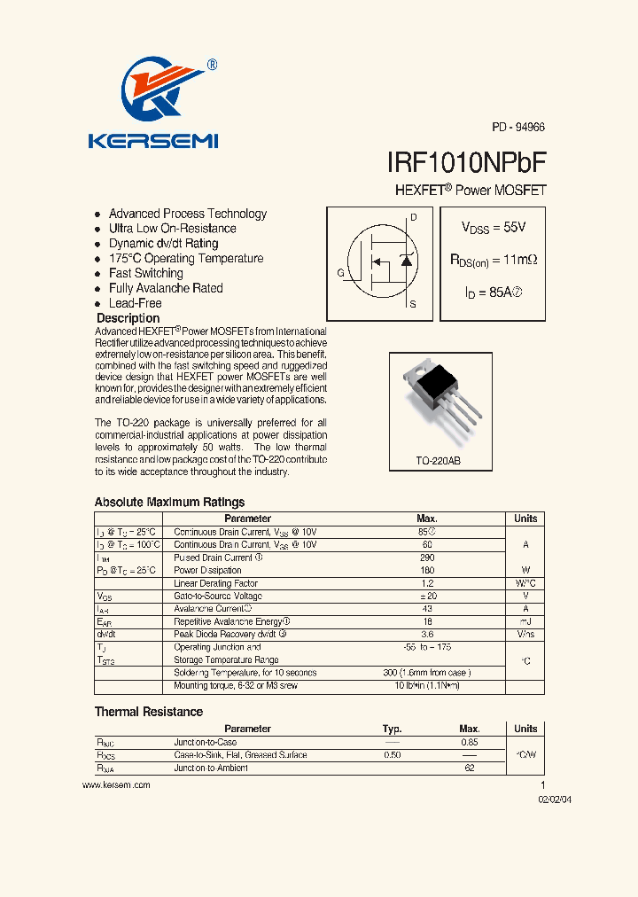 IRF1010NPBF_7237686.PDF Datasheet