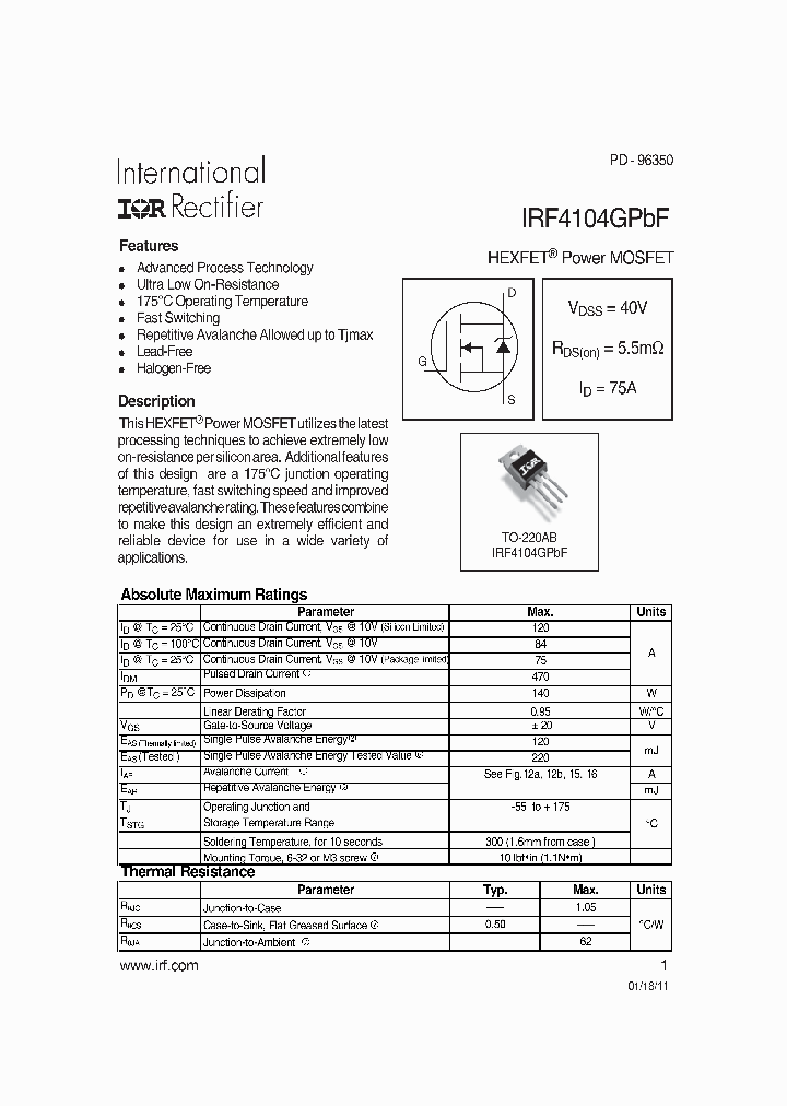 IRF4104GPBF_7256932.PDF Datasheet