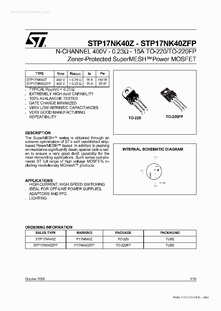 STP17NK40Z_7268359.PDF Datasheet