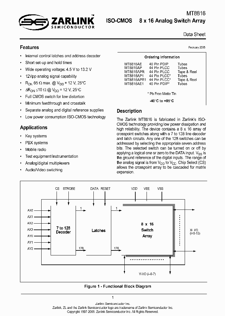 ZARLINKSEMICONDUCTORINC-MT8816AE1_7298384.PDF Datasheet