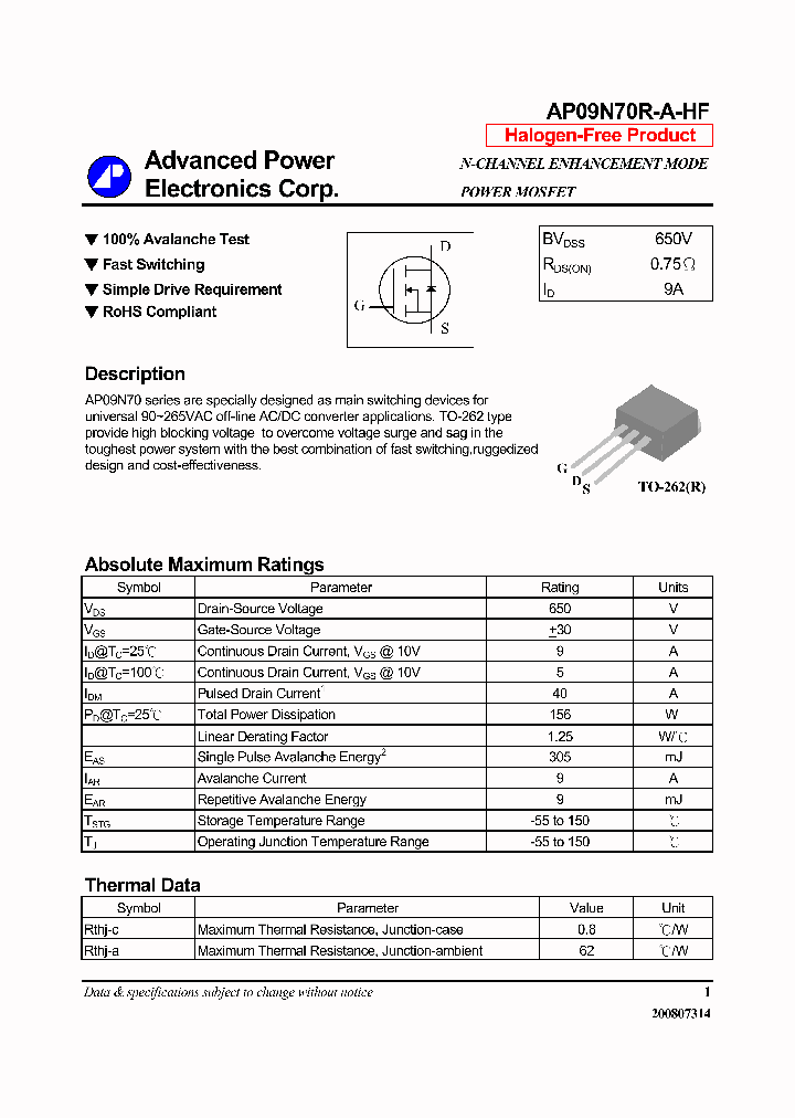 AP09N70R-A-HF_7299614.PDF Datasheet