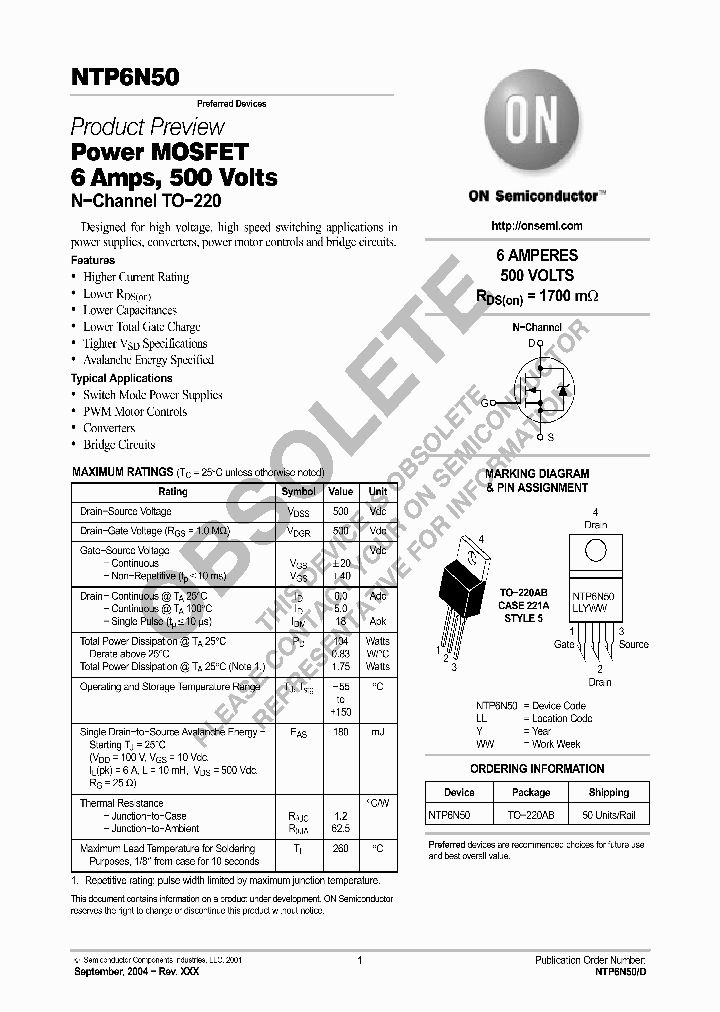 ONSEMICONDUCTOR-NTP6N50_7318292.PDF Datasheet