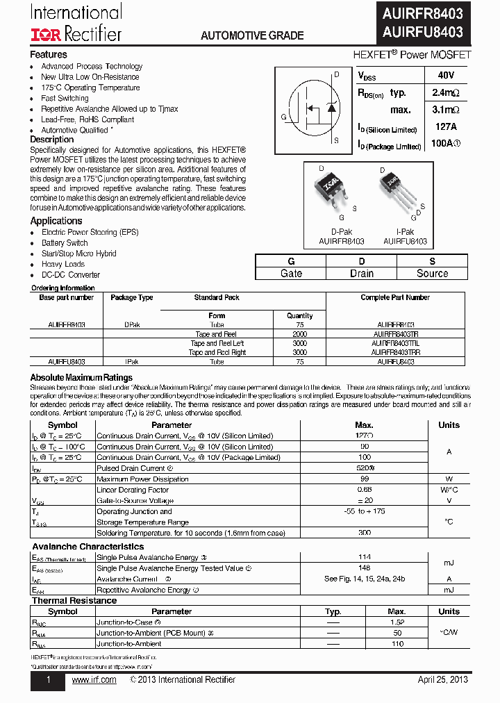 AUIRFU8403_7339116.PDF Datasheet