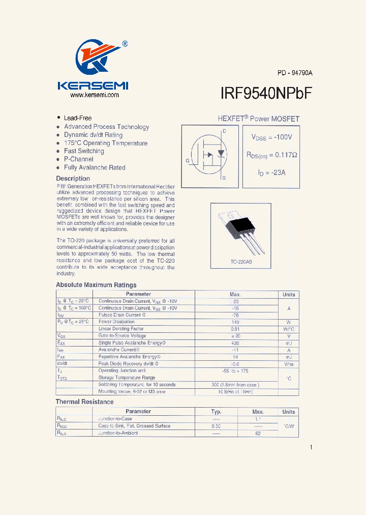 IRF9540NPBF_7340001.PDF Datasheet