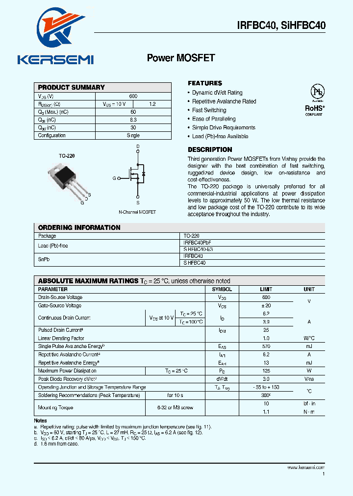 IRFBC40_7409407.PDF Datasheet