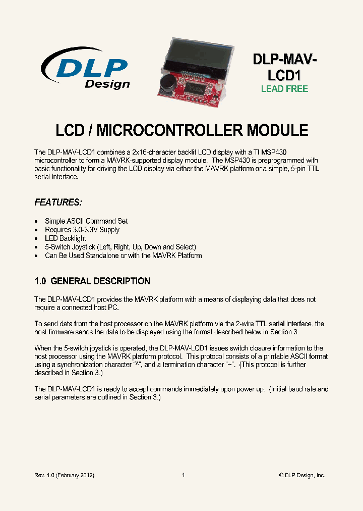 DLP-MAVLCD1_7410167.PDF Datasheet