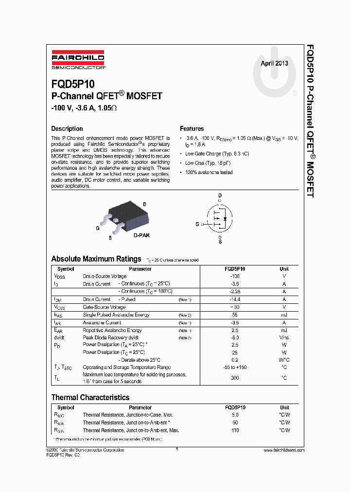 FQD5P10TF_7603005.PDF Datasheet