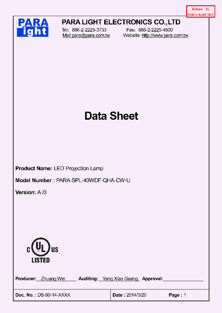 PARA-SPL-40WDF-QHA-CW-U_7609800.PDF Datasheet