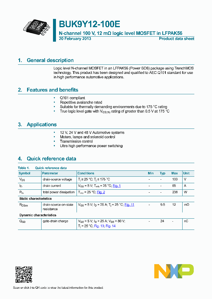 BUK9Y12-100E_7646171.PDF Datasheet