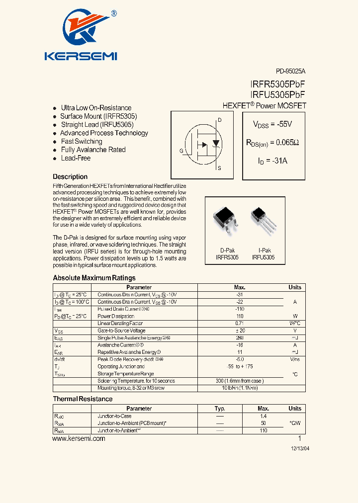 IRFR5305TRPBF_7652289.PDF Datasheet