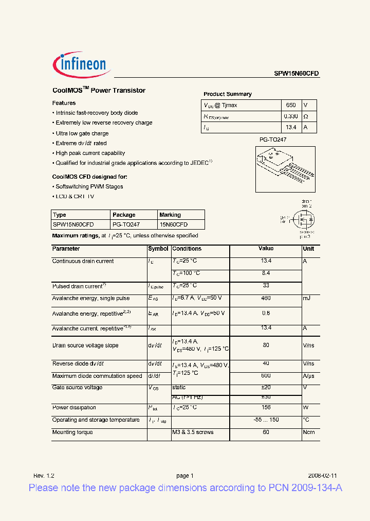 SPW15N60CFD_7665303.PDF Datasheet