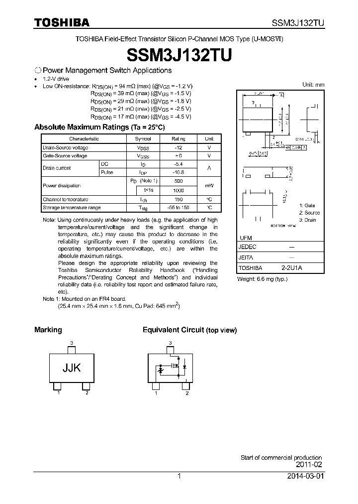 SSM3J132TU_7667922.PDF Datasheet