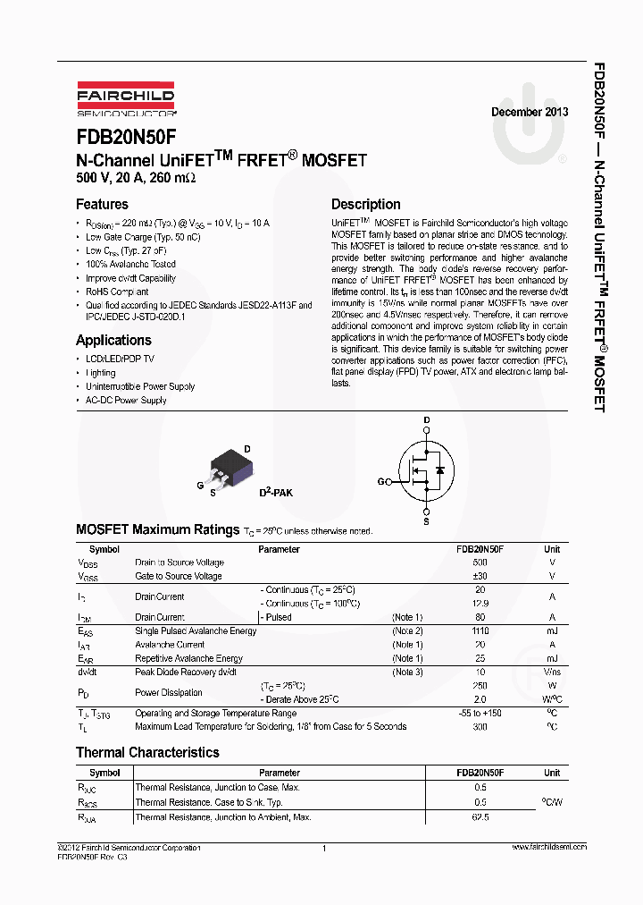 FDB20N50F_7702726.PDF Datasheet