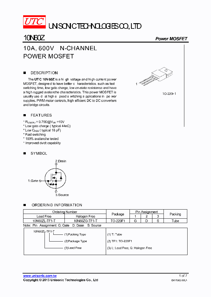 10N60Z_7702315.PDF Datasheet