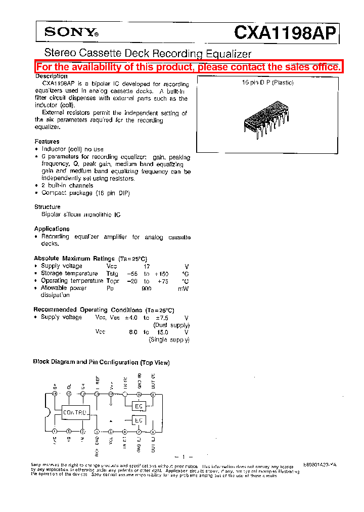 CXA1198AP_7716392.PDF Datasheet