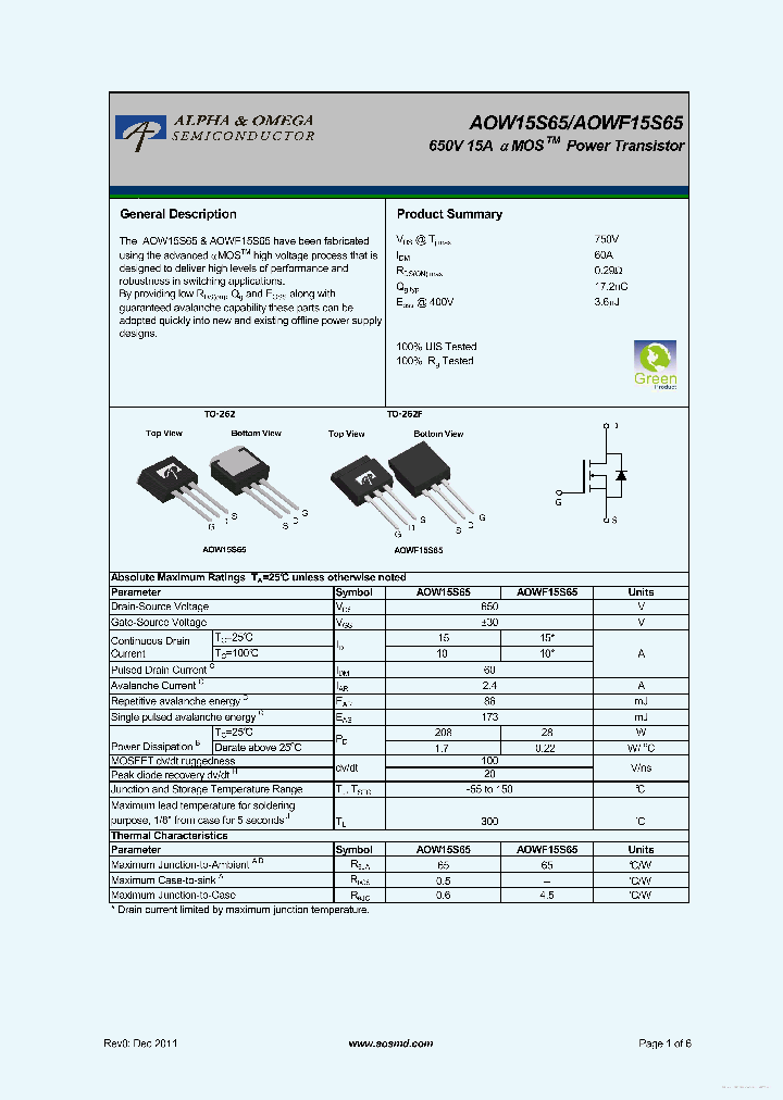 AOW15S65_7739923.PDF Datasheet