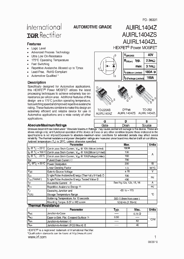 AUIRL1404ZS_7809120.PDF Datasheet